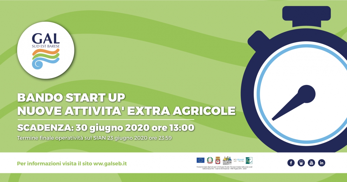 BANDO START UP: PROROGATA AL 30 GIUGNO 2020 LA SCADENZA